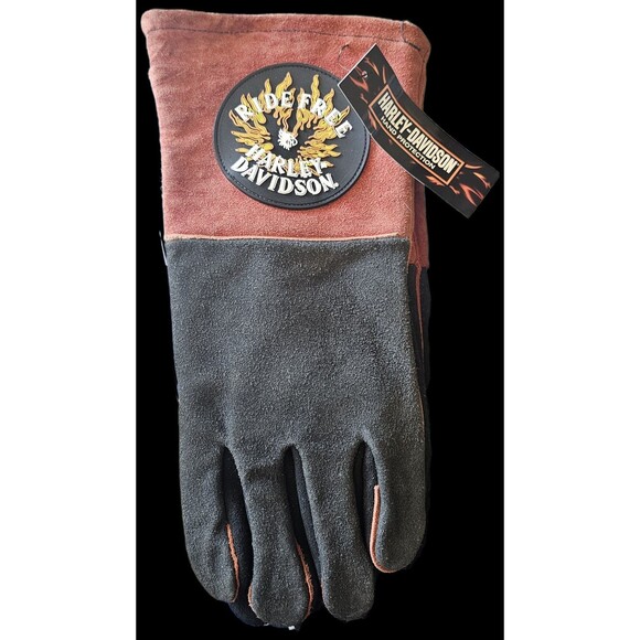 Licensed*HARLEY DAVIDSON MOTORCYCLE*Gauntlet * Welding GLOVES *LEATHER *Eagle *L - Picture 1 of 5